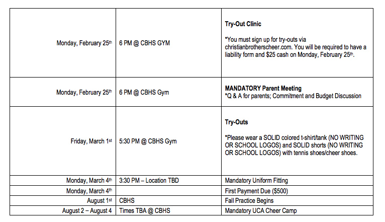 Wednesday Wire: Cheerleader Try-Out Schedule February 2019